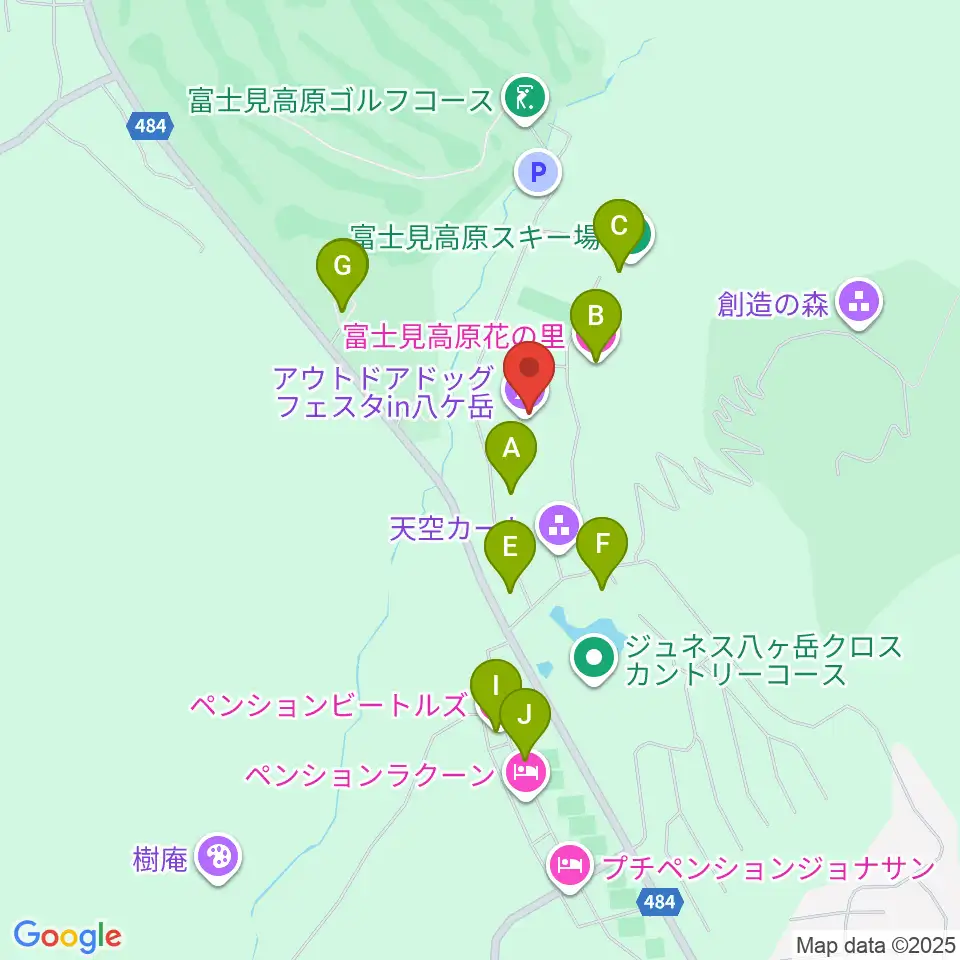 富士見高原八ヶ岳陸上競技場周辺のホテル一覧地図
