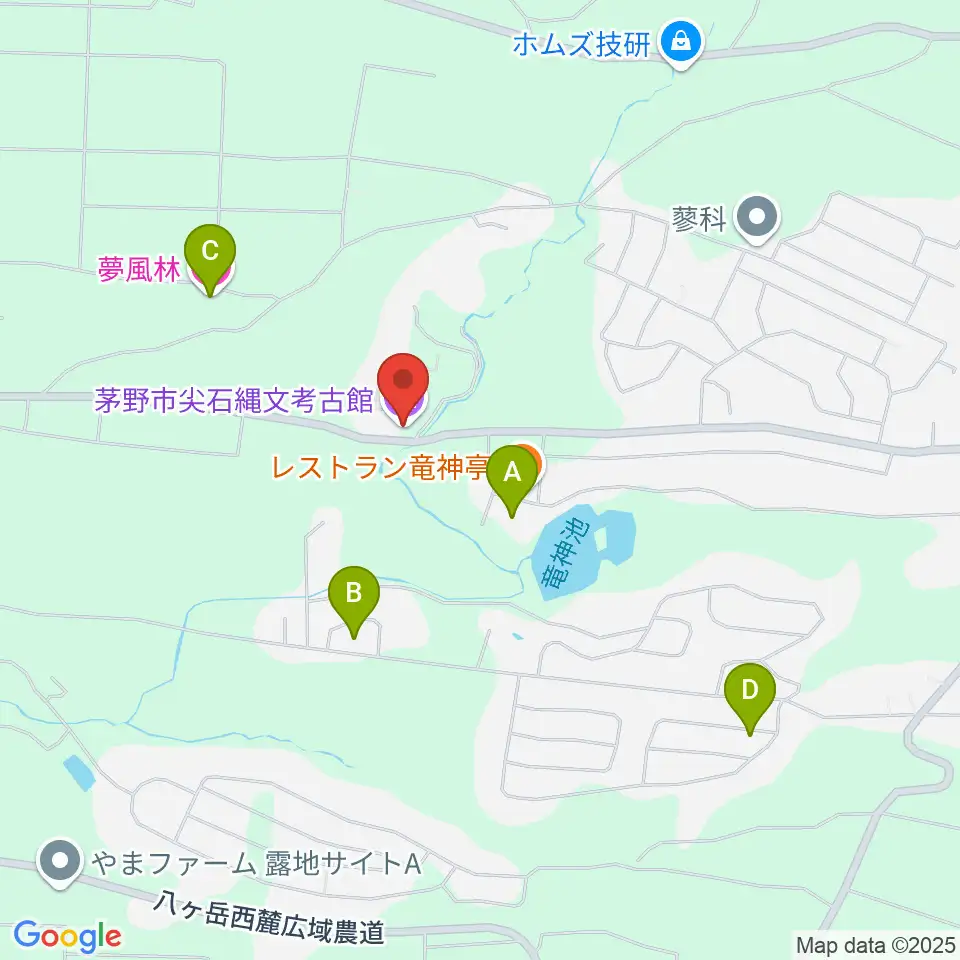 茅野市尖石縄文考古館周辺のホテル一覧地図