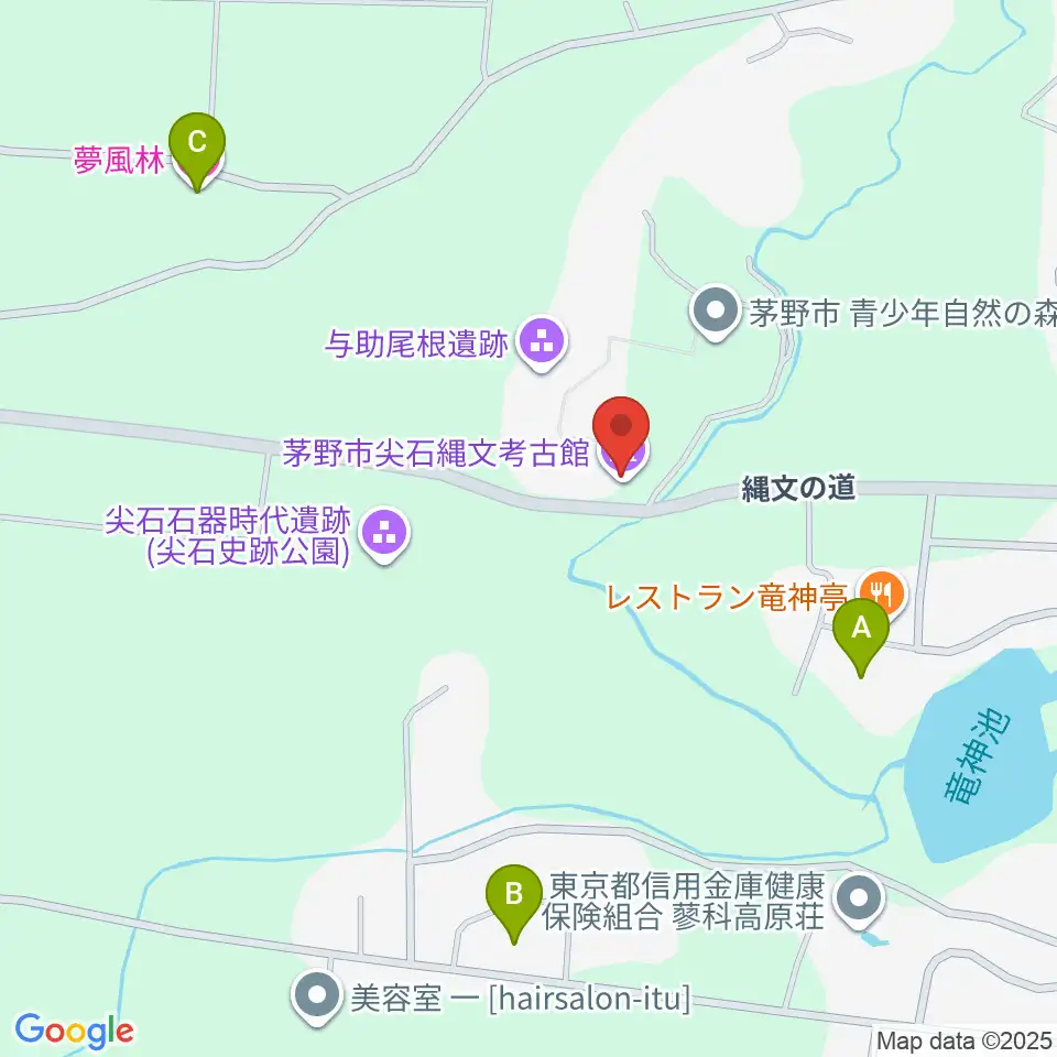 茅野市尖石縄文考古館周辺のホテル一覧地図