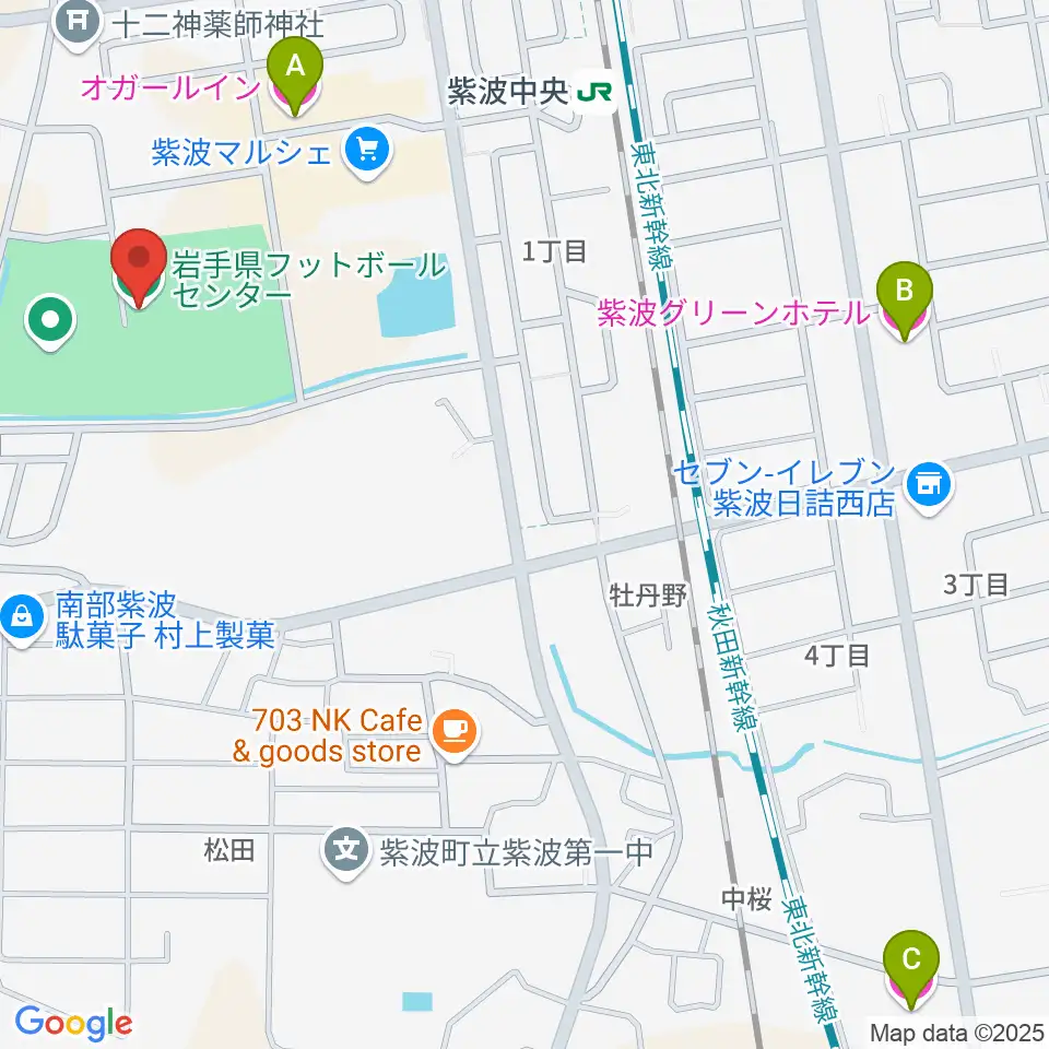 岩手県フットボールセンター周辺のホテル一覧地図