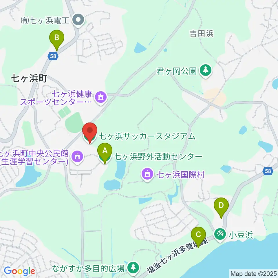 七ヶ浜サッカースタジアム周辺のホテル一覧地図