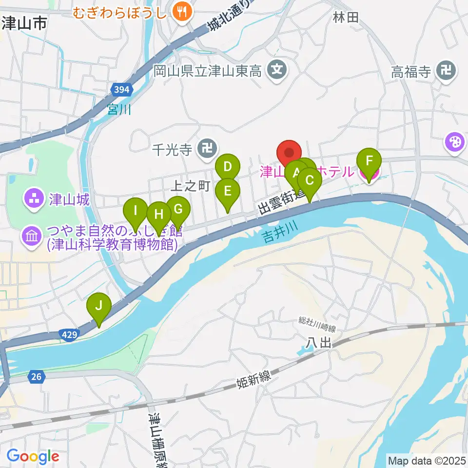 津山洋学資料館周辺のホテル一覧地図
