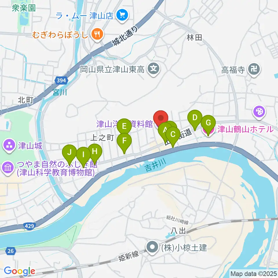 津山洋学資料館周辺のホテル一覧地図