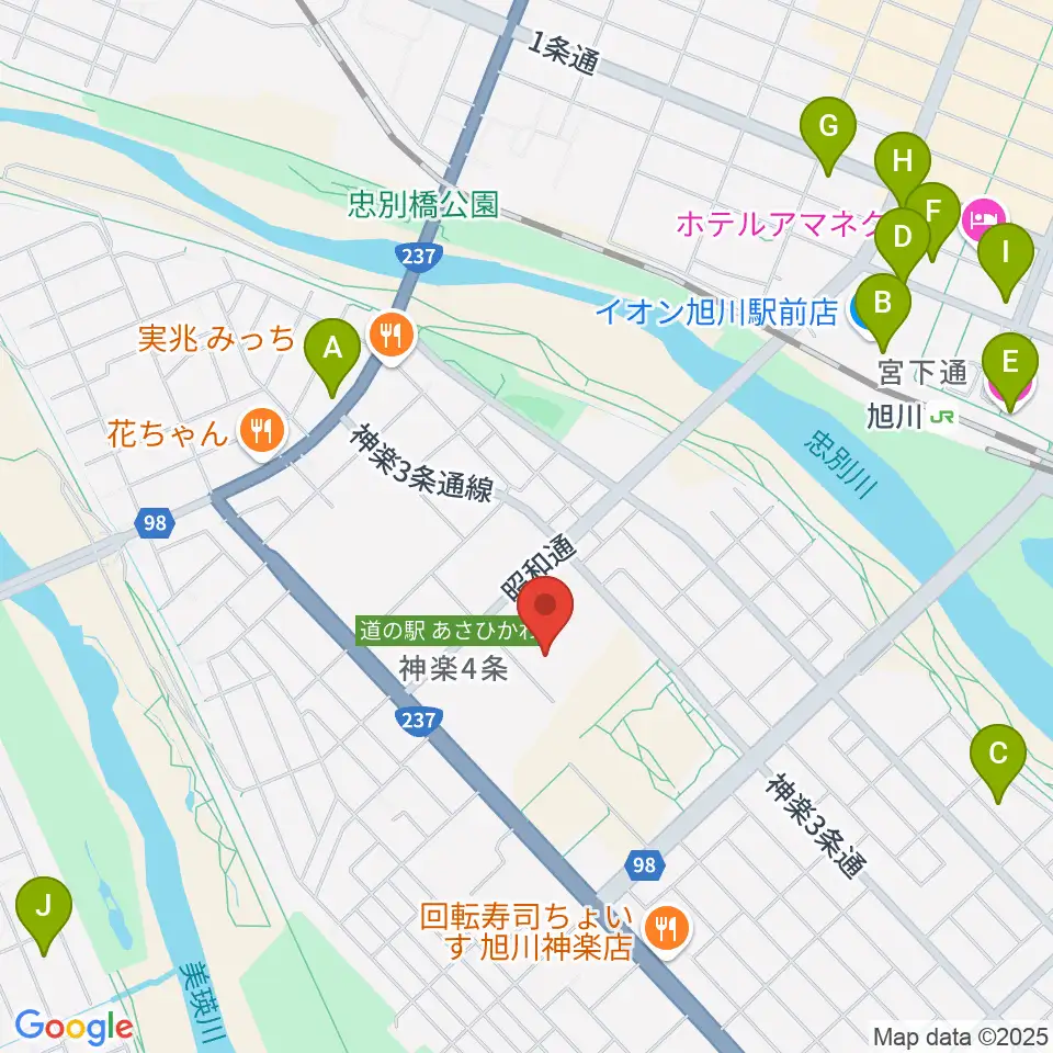 旭川市博物館周辺のホテル一覧地図