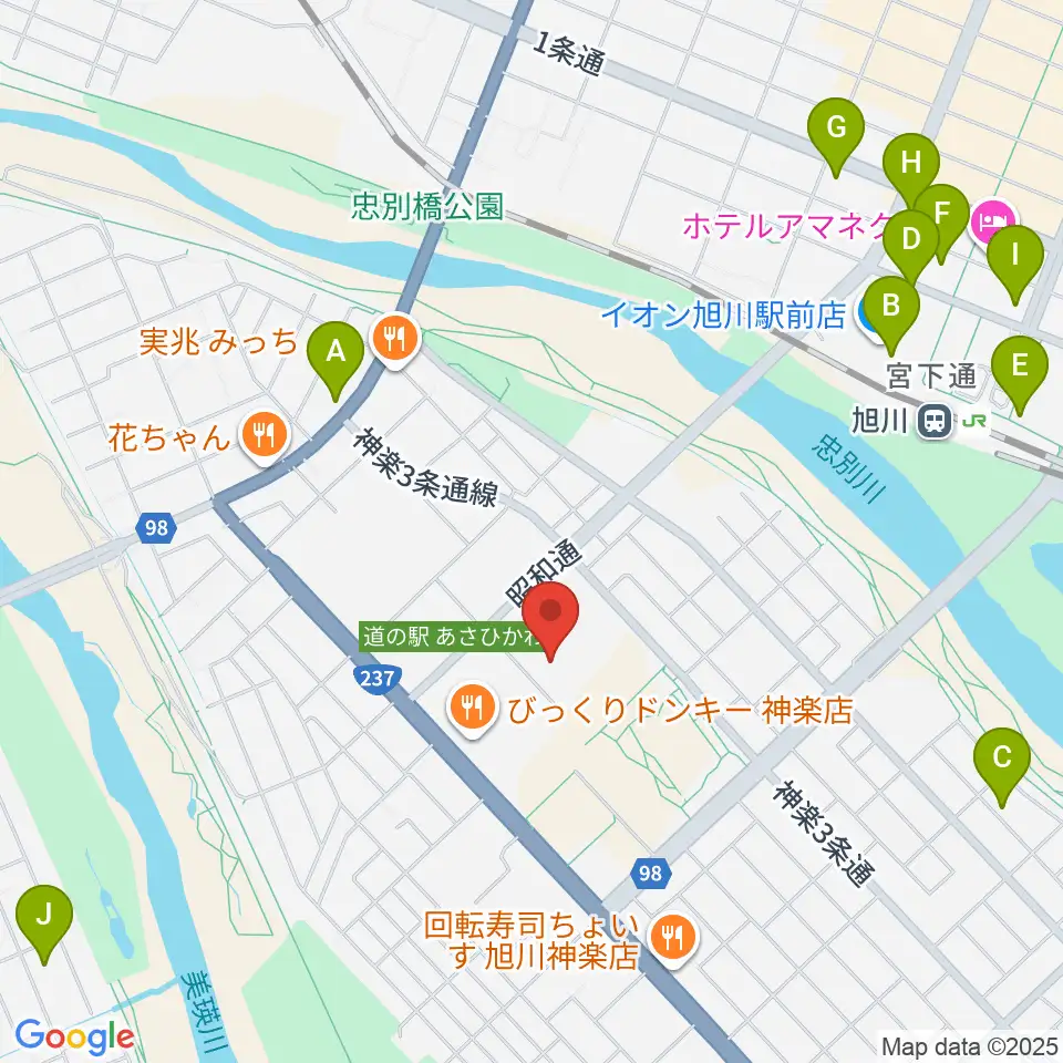 旭川市博物館周辺のホテル一覧地図
