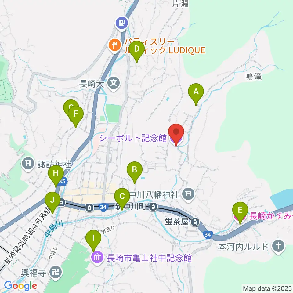 シーボルト記念館周辺のホテル一覧地図