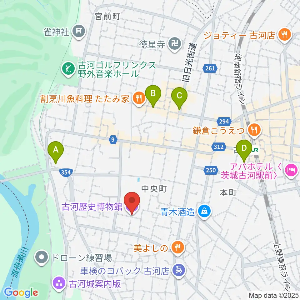 古河歴史博物館周辺のホテル一覧地図