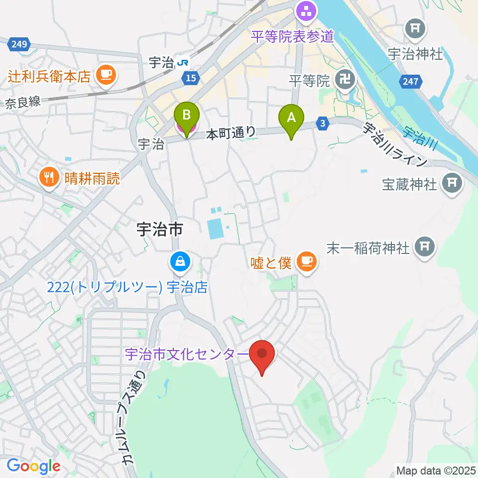 宇治市歴史資料館周辺のホテル一覧地図