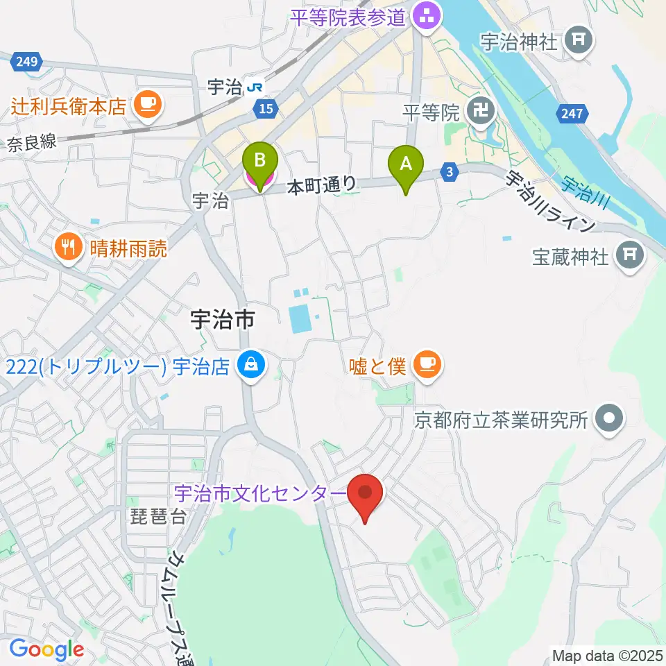 宇治市歴史資料館周辺のホテル一覧地図