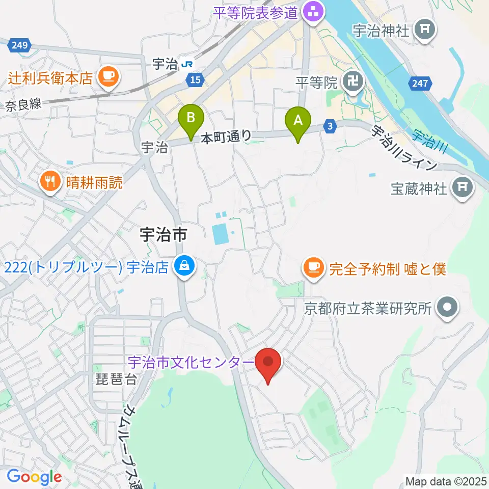 宇治市歴史資料館周辺のホテル一覧地図
