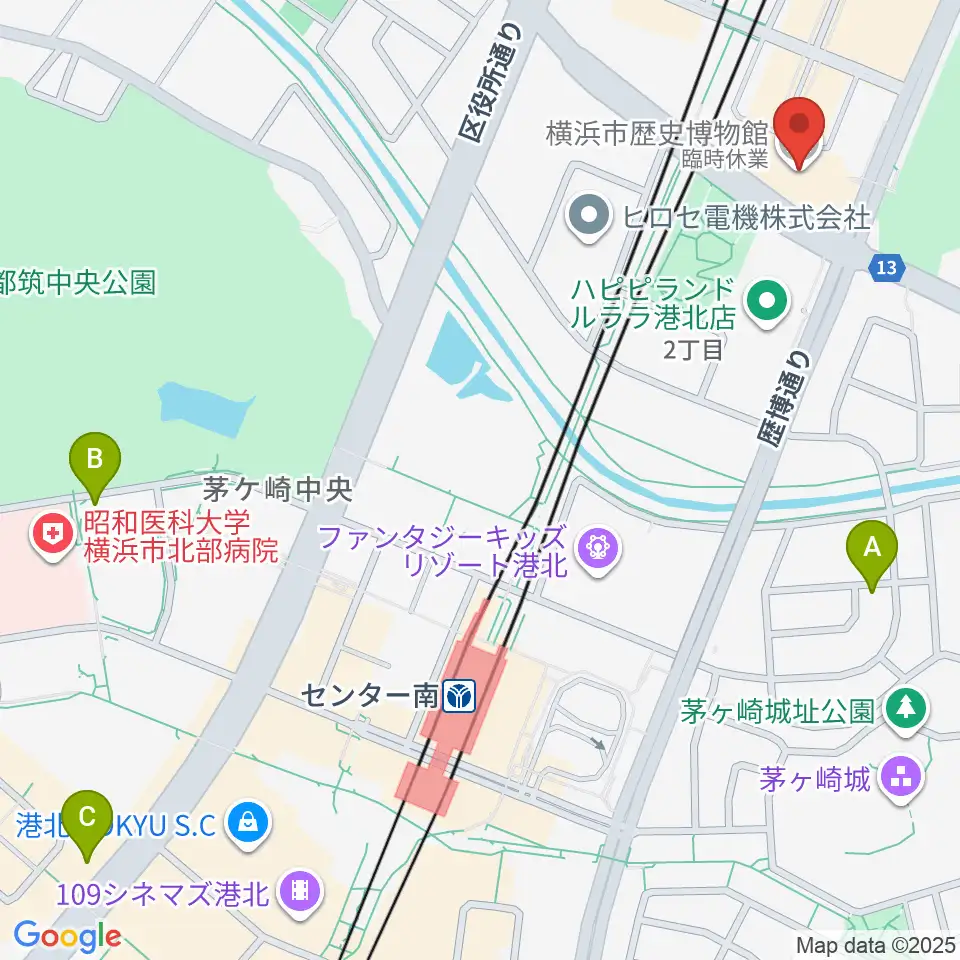 横浜市歴史博物館周辺のホテル一覧地図