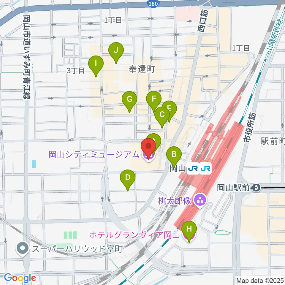 岡山シティミュージアム周辺のホテル一覧地図