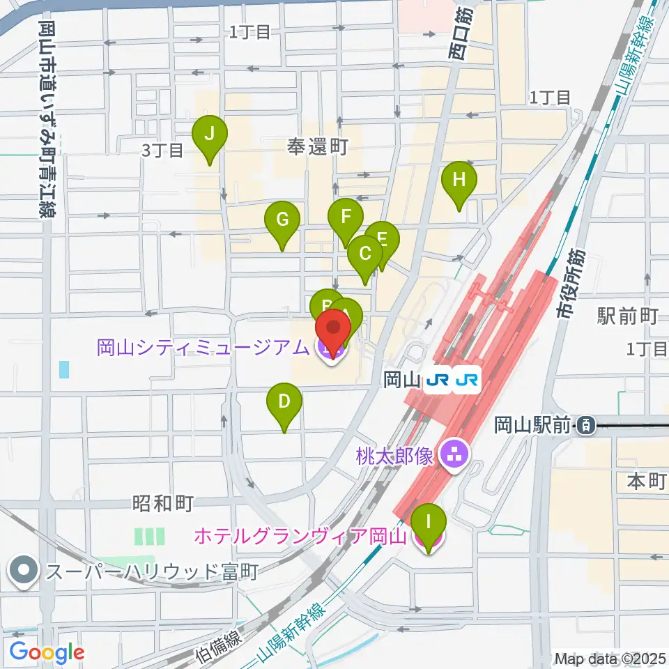 岡山シティミュージアム周辺のホテル一覧地図