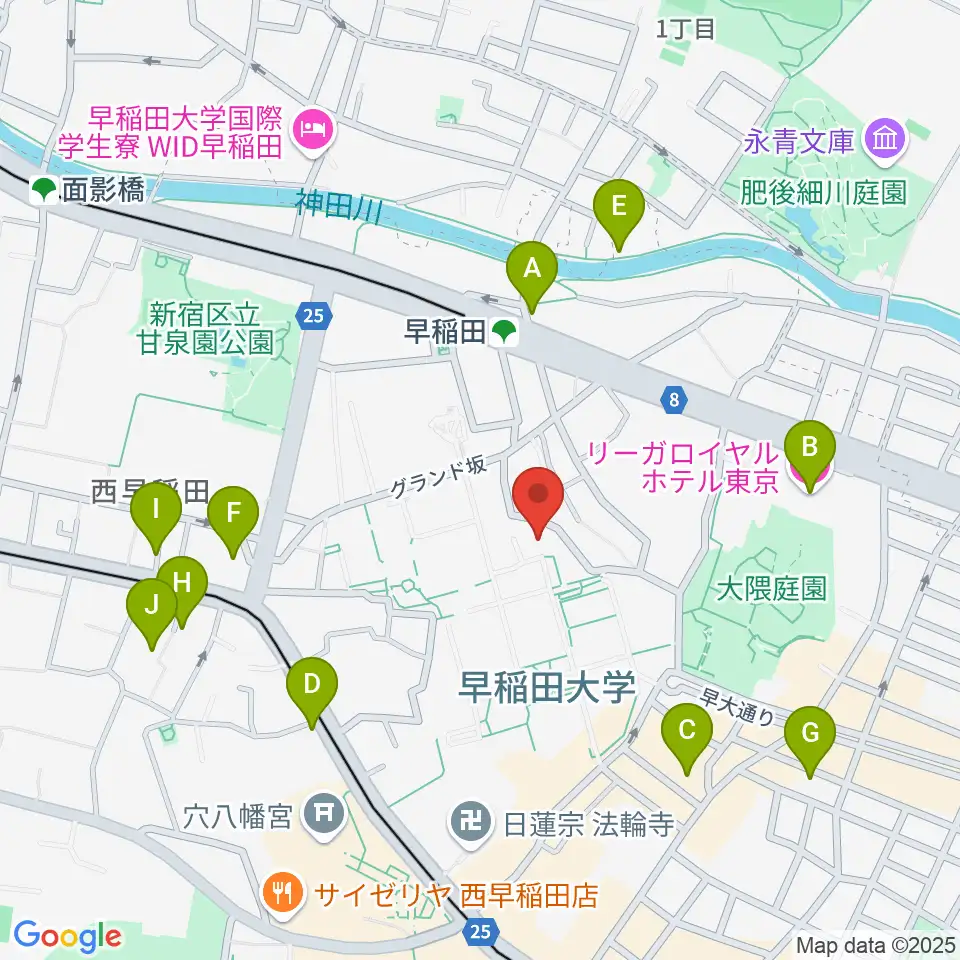 早稲田大学坪内博士記念演劇博物館周辺のホテル一覧地図