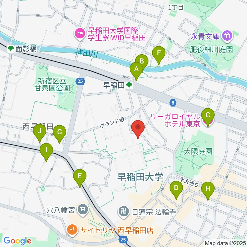 早稲田大学坪内博士記念演劇博物館周辺のホテル一覧地図