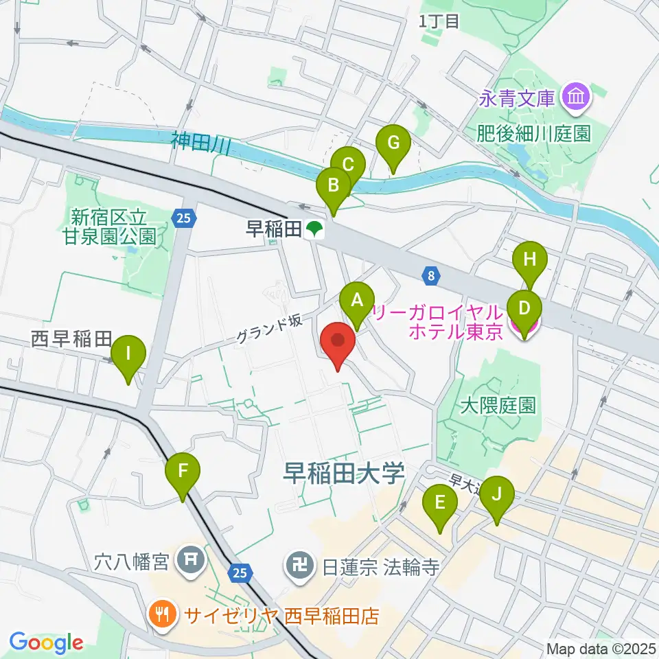 早稲田大学坪内博士記念演劇博物館周辺のホテル一覧地図