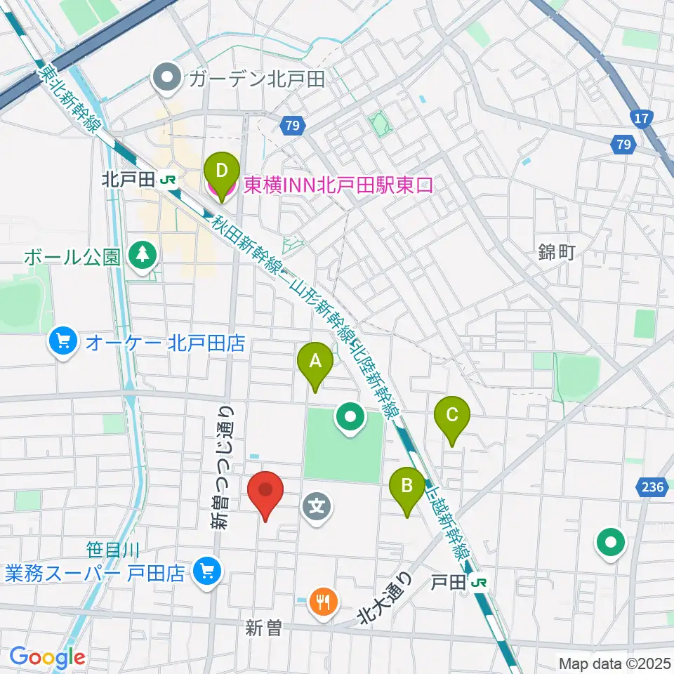 戸田市立郷土博物館周辺のホテル一覧地図