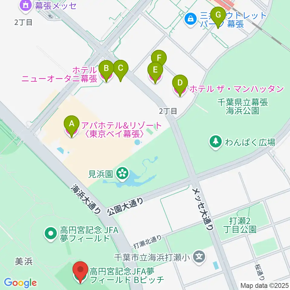 JFA夢フィールドBピッチ周辺のホテル一覧地図