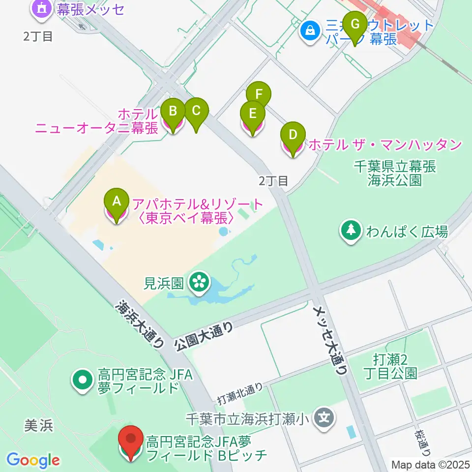 JFA夢フィールドBピッチ周辺のホテル一覧地図