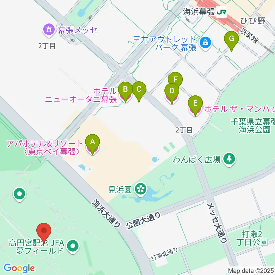 JFA夢フィールド ビーチサッカーピッチ周辺のホテル一覧地図
