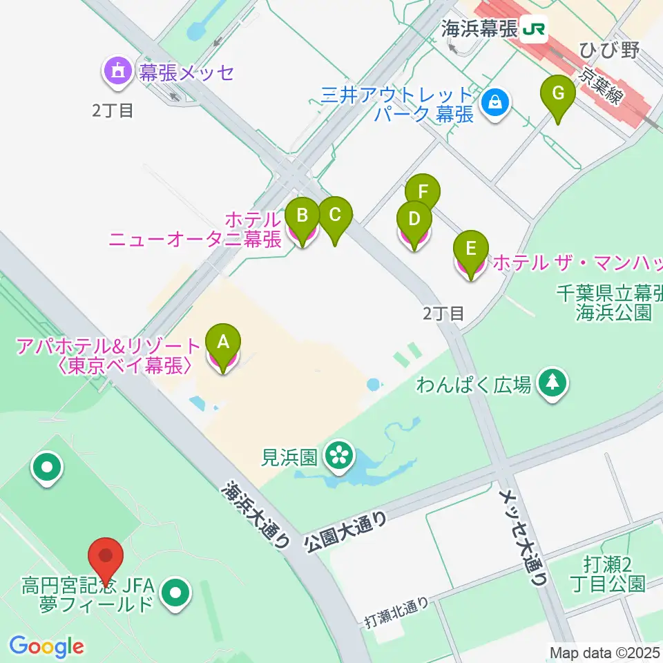 JFA夢フィールド ビーチサッカーピッチ周辺のホテル一覧地図
