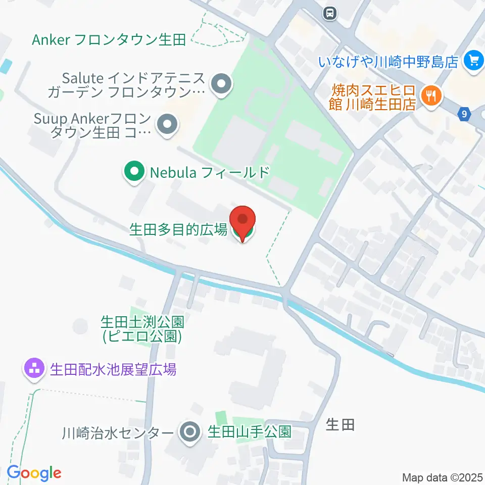 生田多目的広場周辺のホテル一覧地図