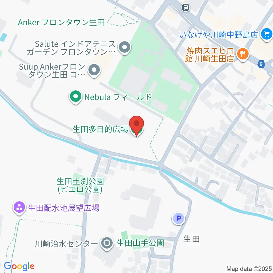 生田多目的広場周辺のホテル一覧地図