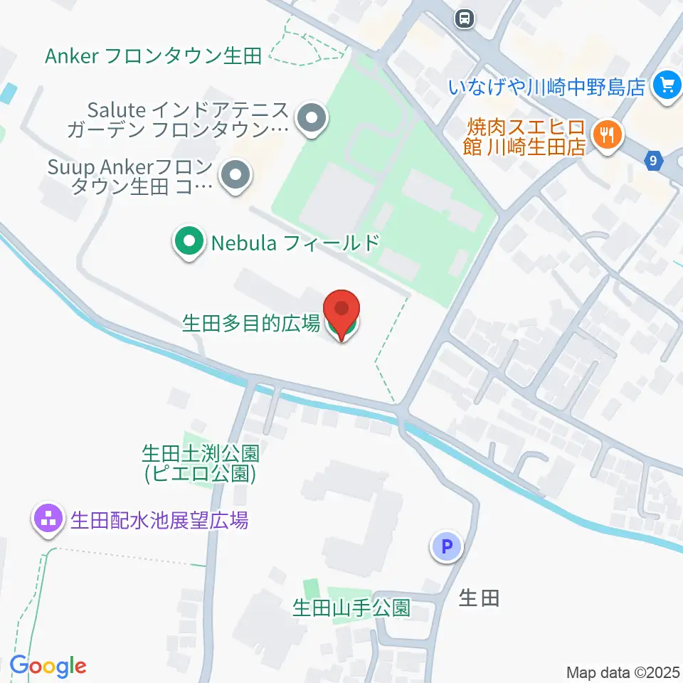 生田多目的広場周辺のホテル一覧地図