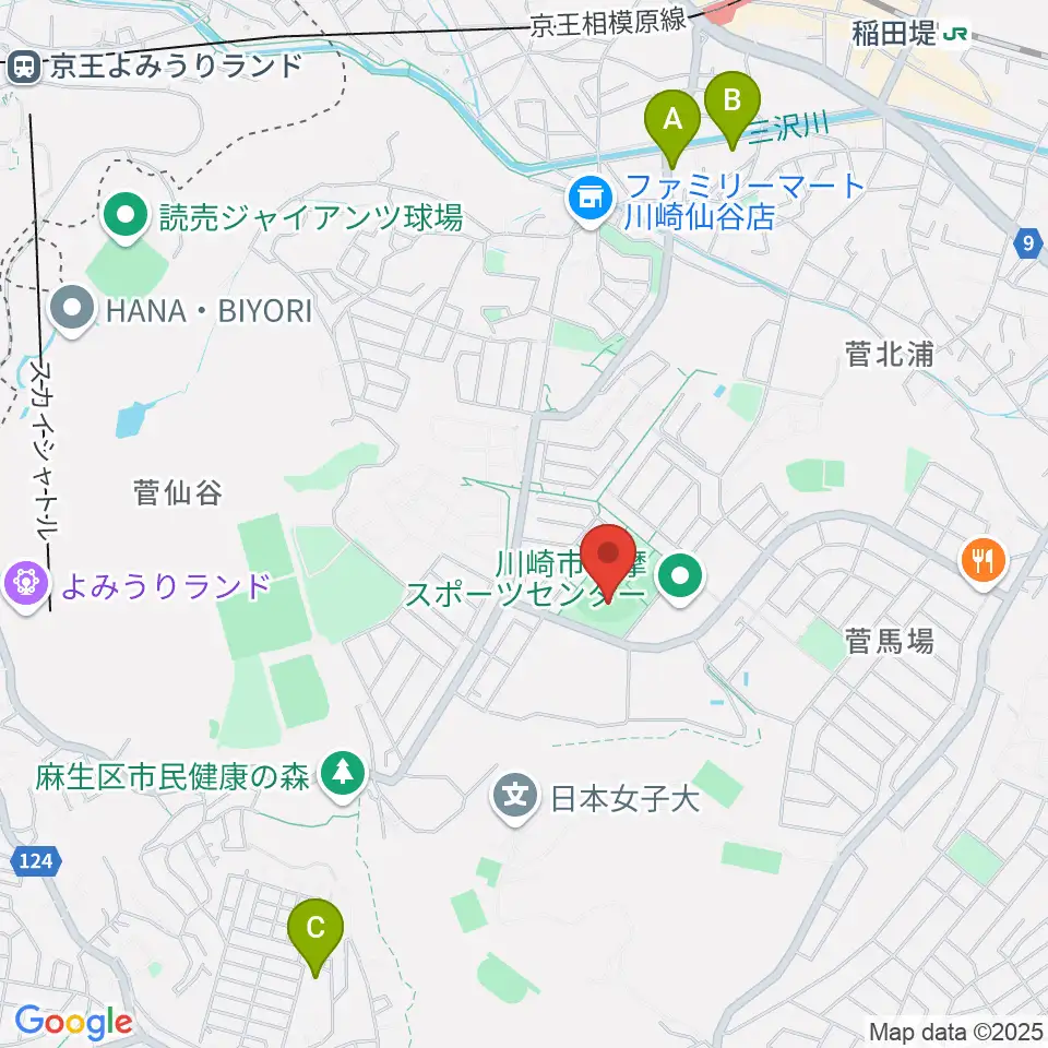 川崎市多摩スポーツセンター野球場周辺のホテル一覧地図
