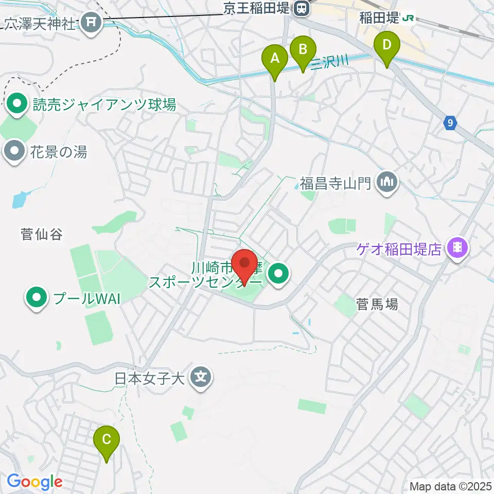 川崎市多摩スポーツセンター野球場周辺のホテル一覧地図