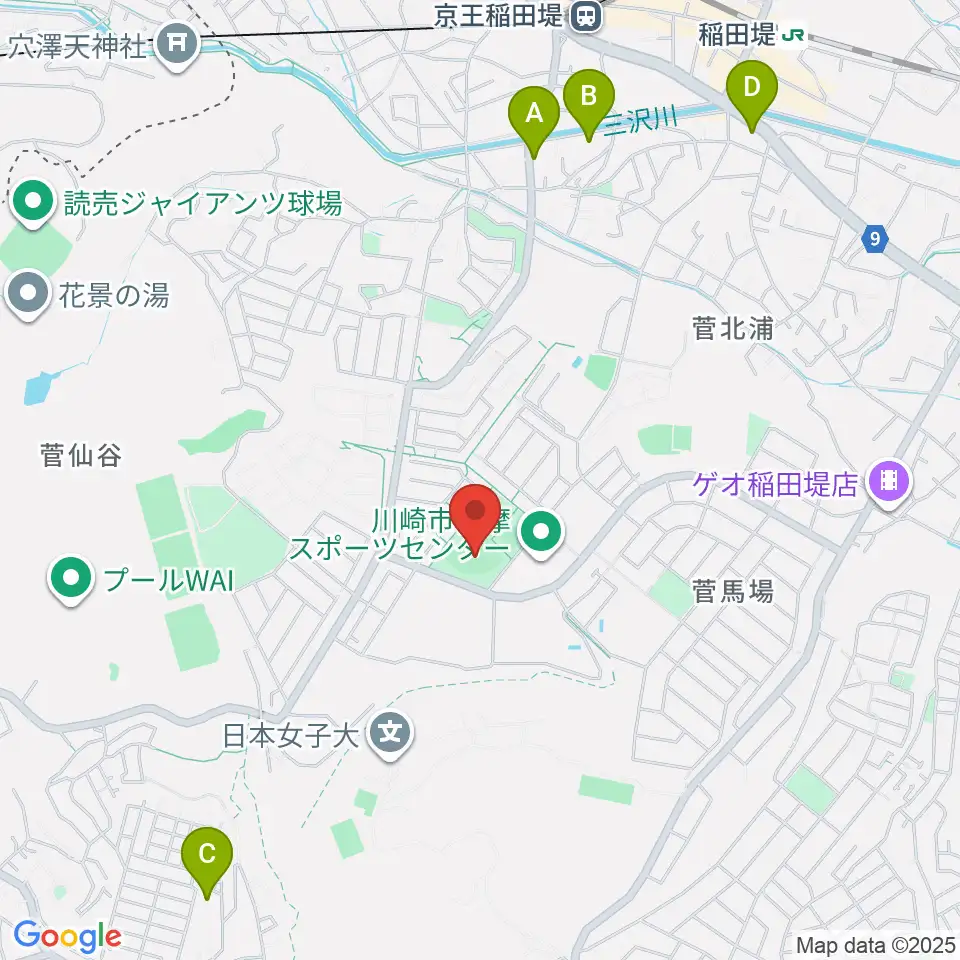 川崎市多摩スポーツセンター野球場周辺のホテル一覧地図