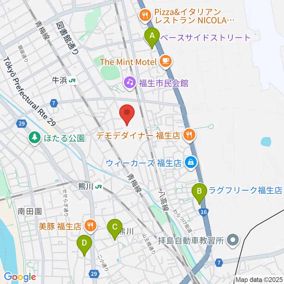 福生市郷土資料室周辺のホテル一覧地図