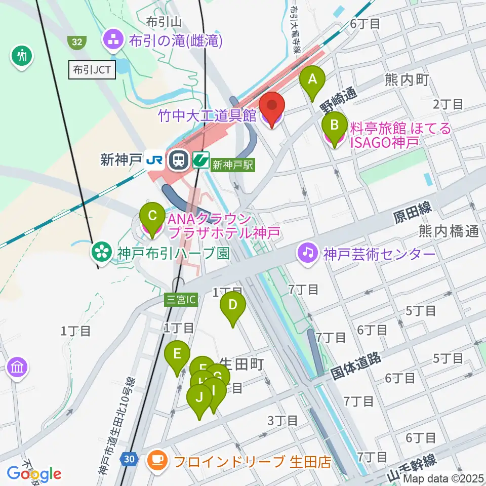 竹中大工道具館周辺のホテル一覧地図