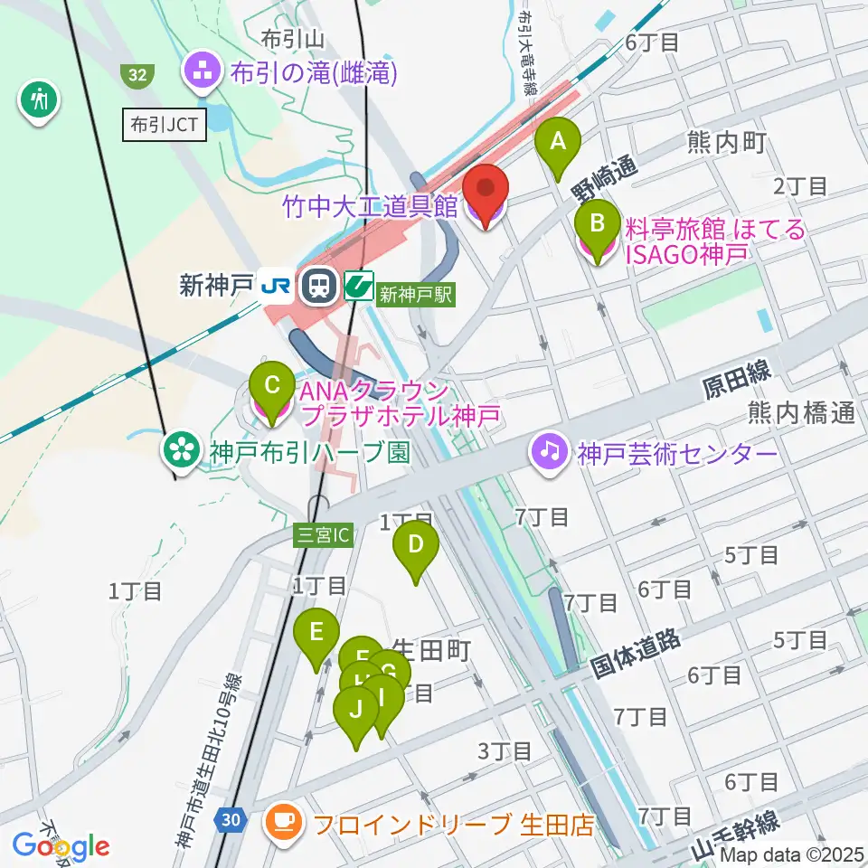 竹中大工道具館周辺のホテル一覧地図