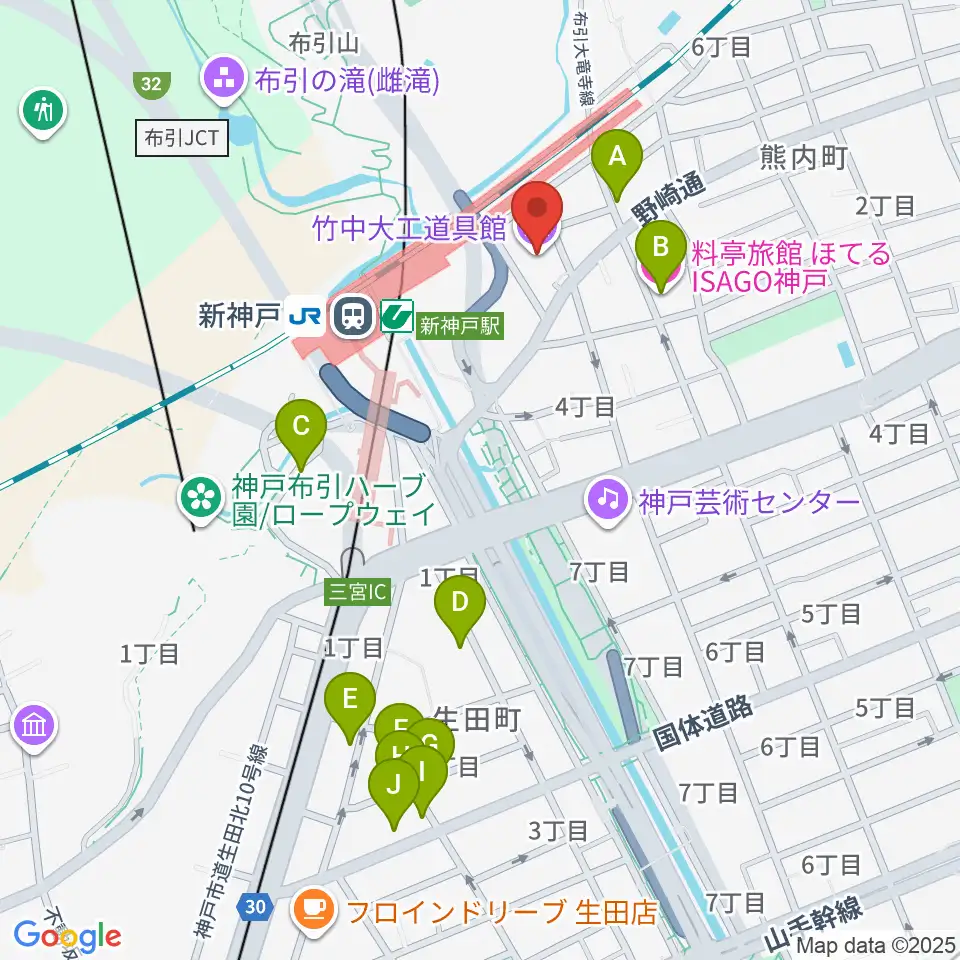 竹中大工道具館周辺のホテル一覧地図