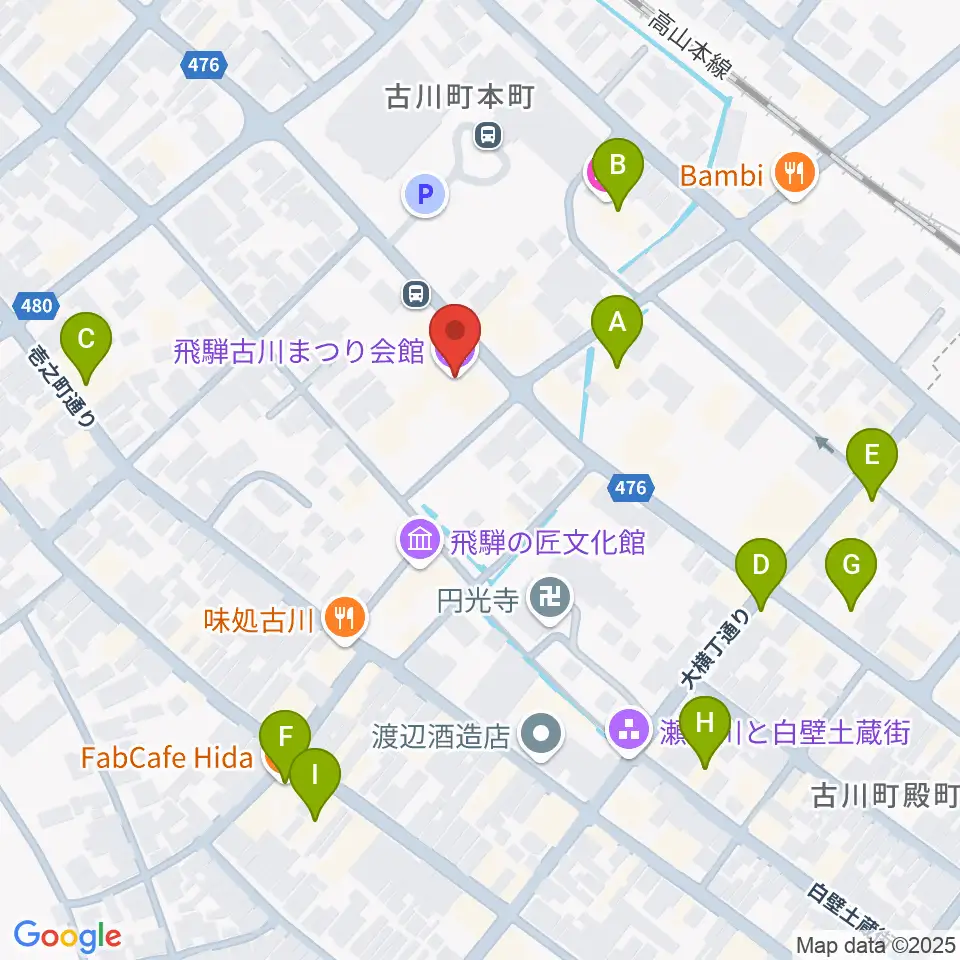 飛騨古川まつり会館周辺のホテル一覧地図
