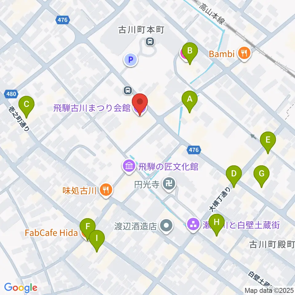 飛騨古川まつり会館周辺のホテル一覧地図