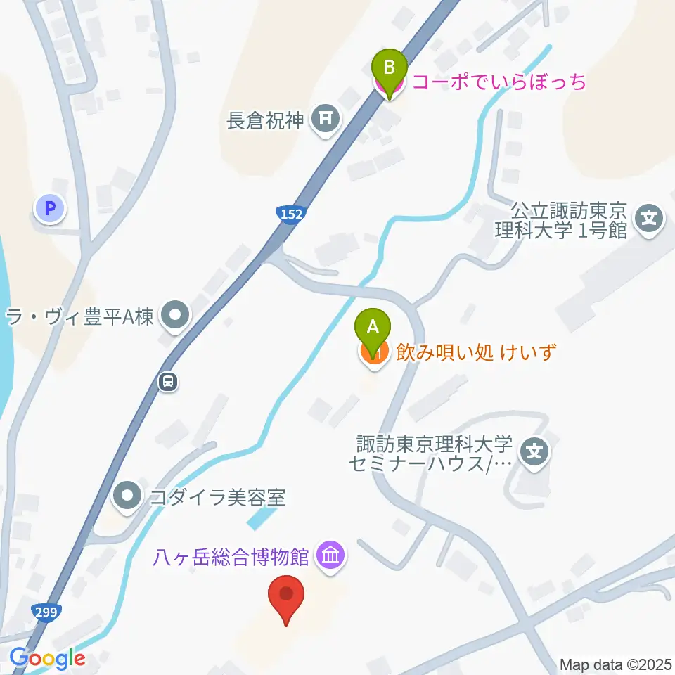 茅野市八ヶ岳総合博物館周辺のホテル一覧地図