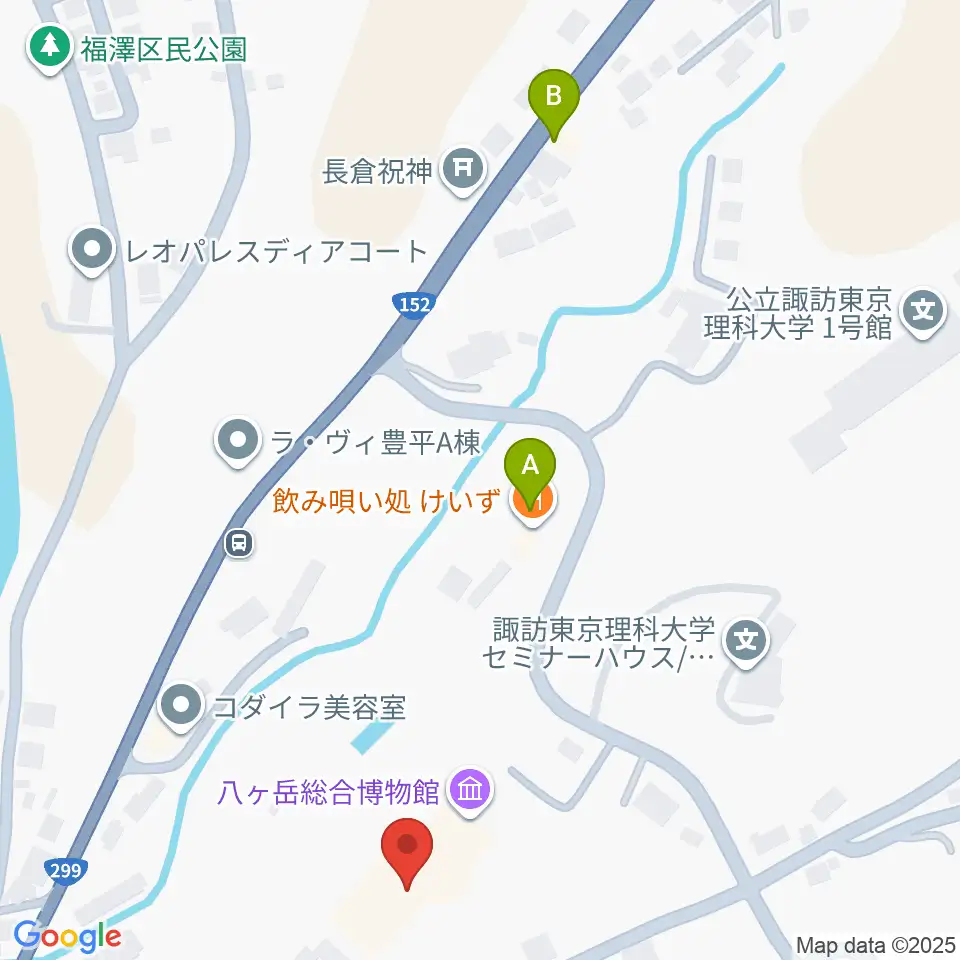 茅野市八ヶ岳総合博物館周辺のホテル一覧地図