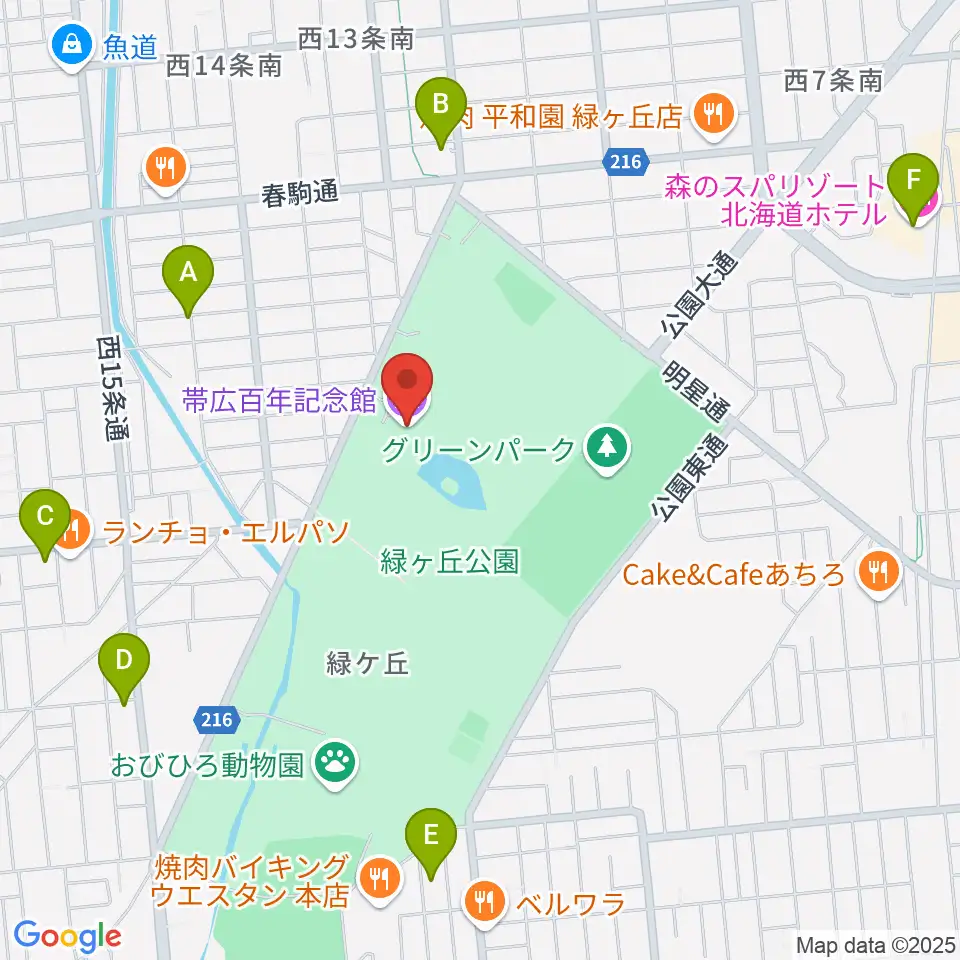 帯広百年記念館周辺のホテル一覧地図