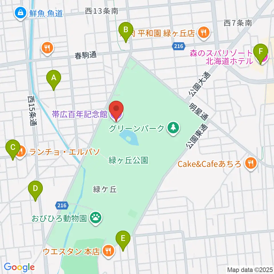 帯広百年記念館周辺のホテル一覧地図