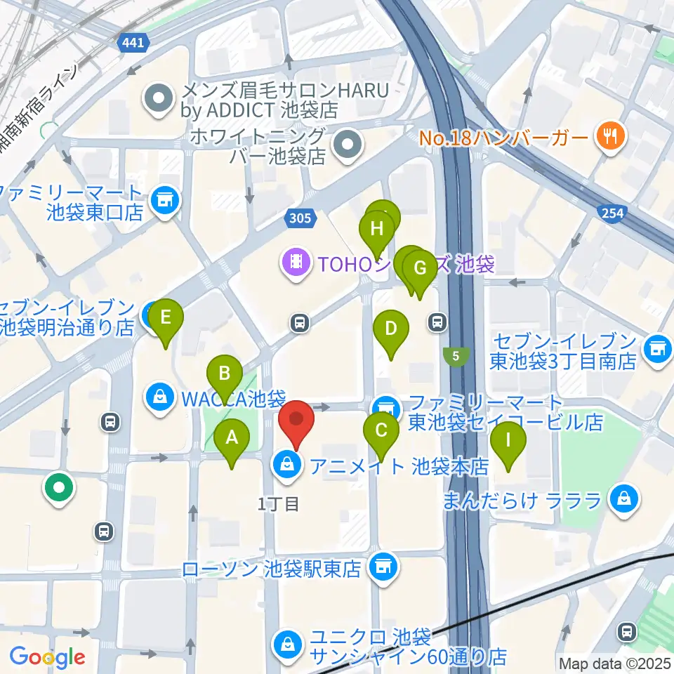 アニメイトシアター周辺のホテル一覧地図