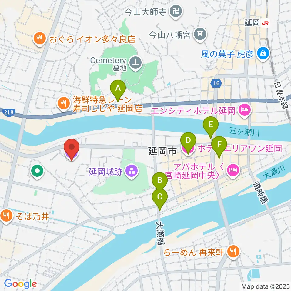 延岡城・内藤記念博物館周辺のホテル一覧地図