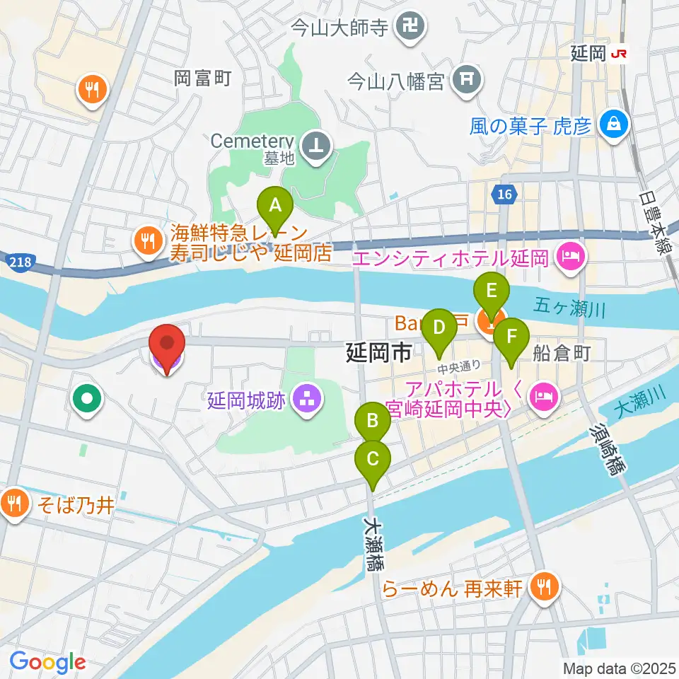 延岡城・内藤記念博物館周辺のホテル一覧地図