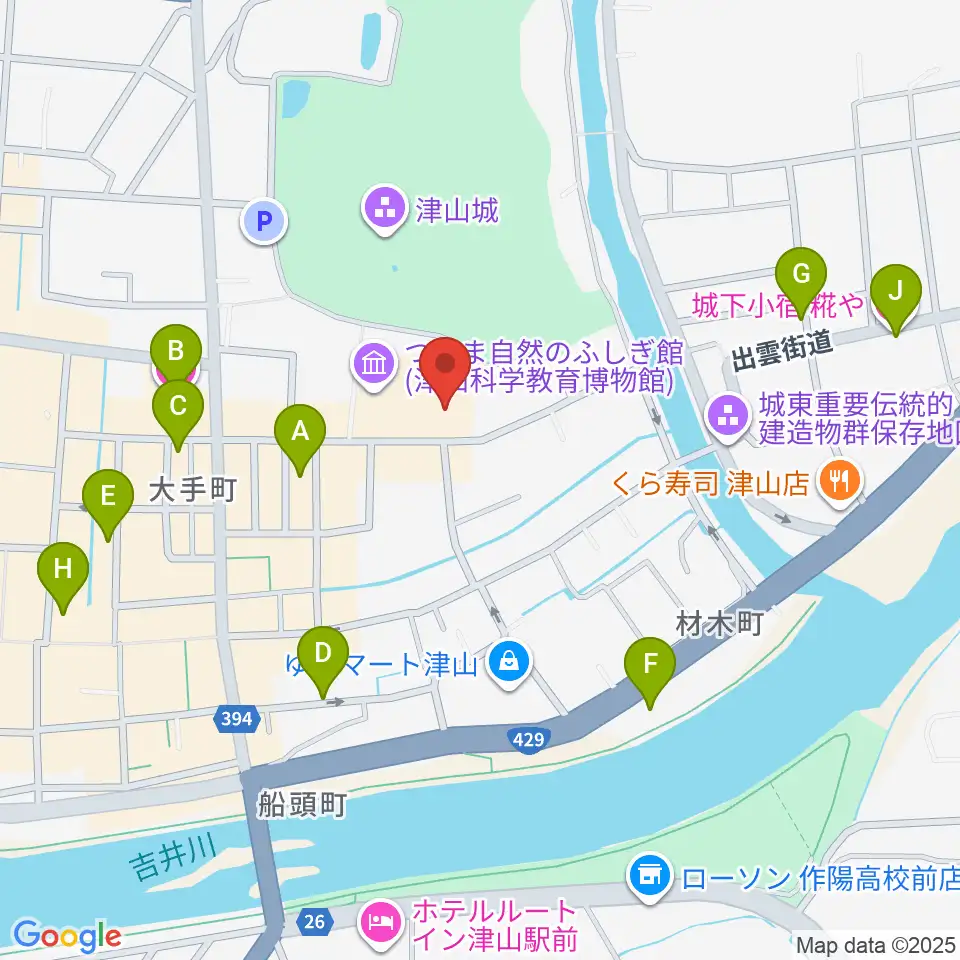 津山郷土博物館周辺のホテル一覧地図
