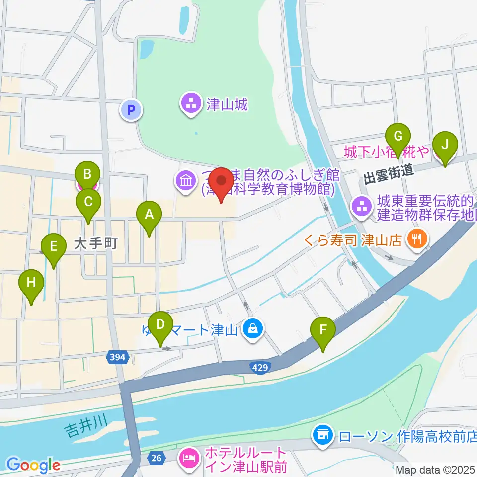 津山郷土博物館周辺のホテル一覧地図