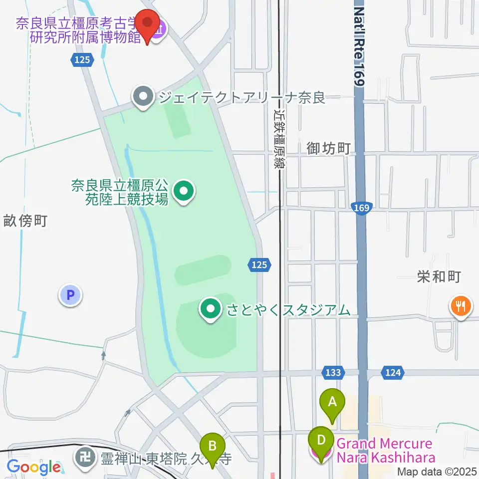 奈良県立橿原考古学研究所附属博物館周辺のホテル一覧地図