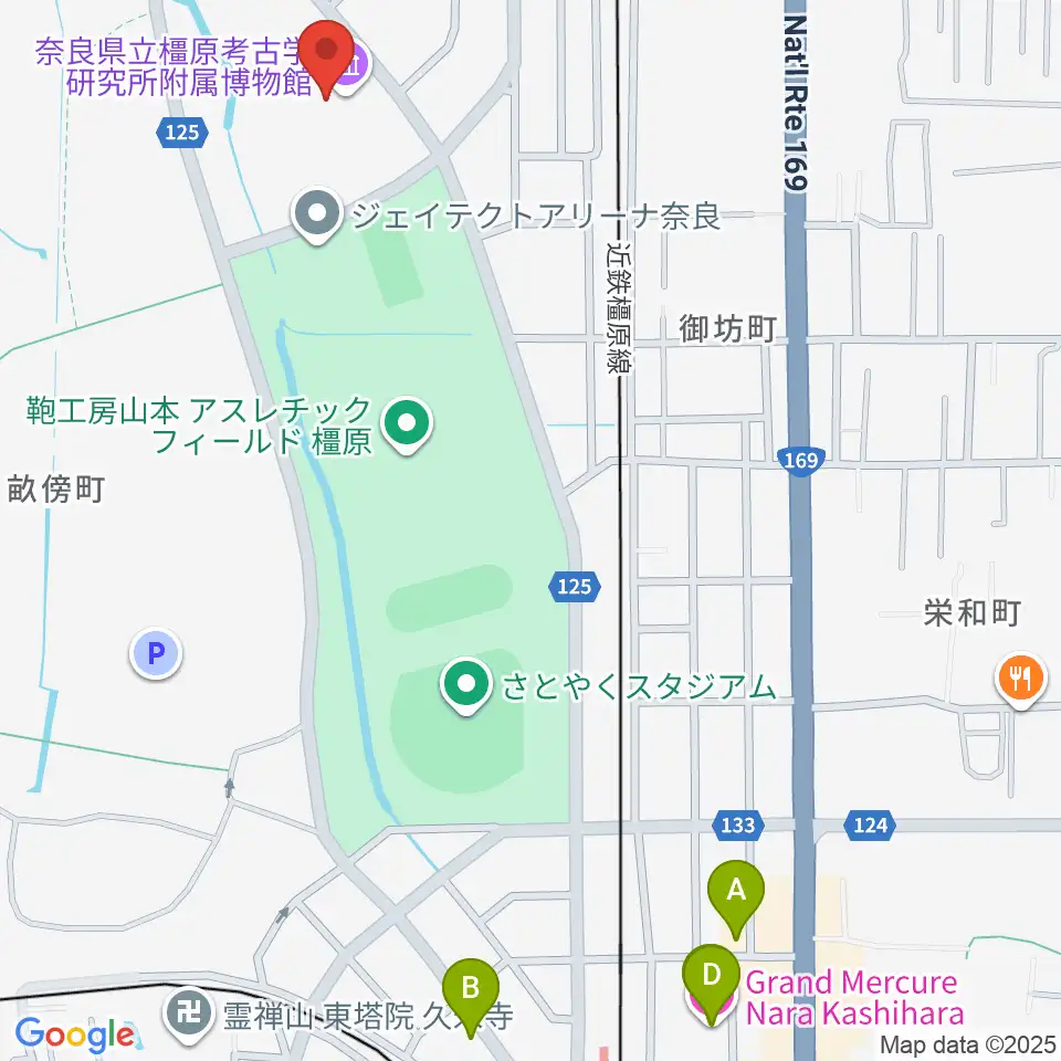 奈良県立橿原考古学研究所附属博物館周辺のホテル一覧地図