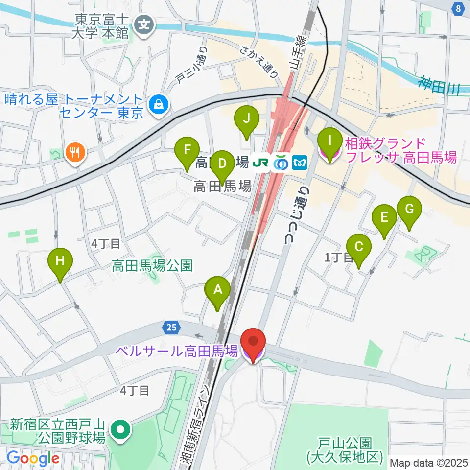 ベルサール高田馬場周辺のホテル一覧地図