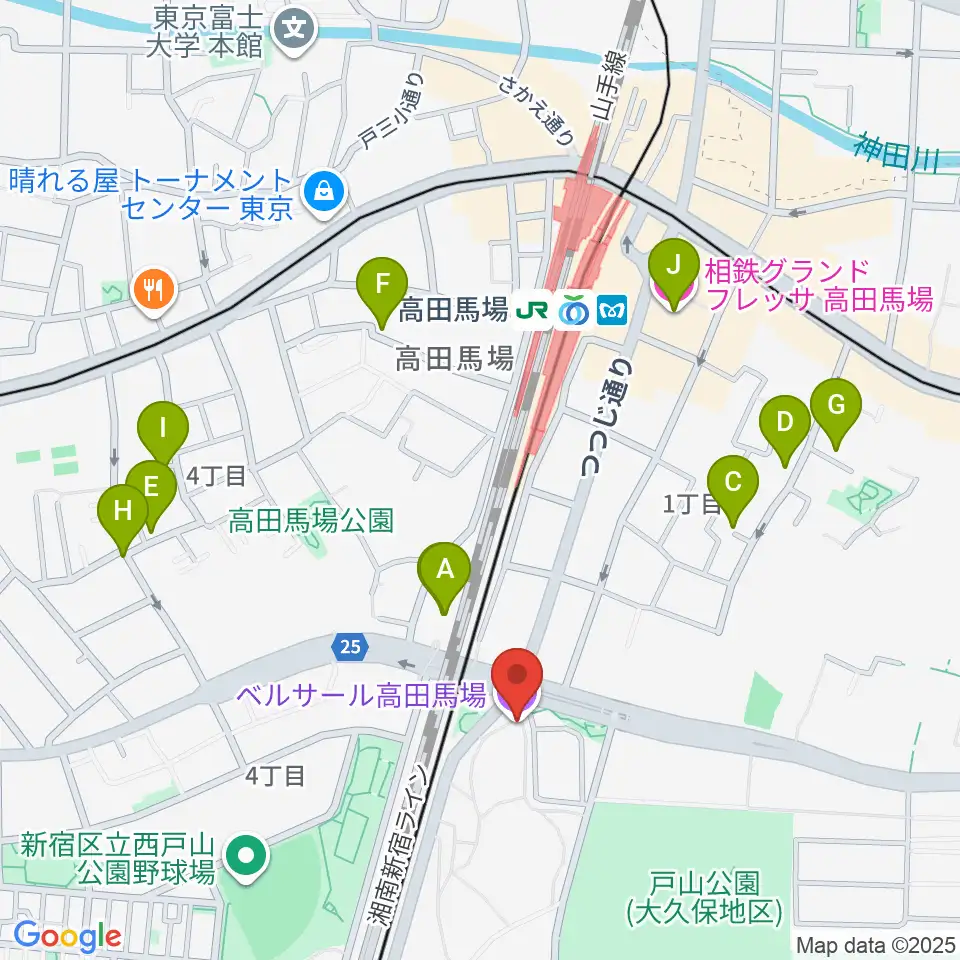 ベルサール高田馬場周辺のホテル一覧地図
